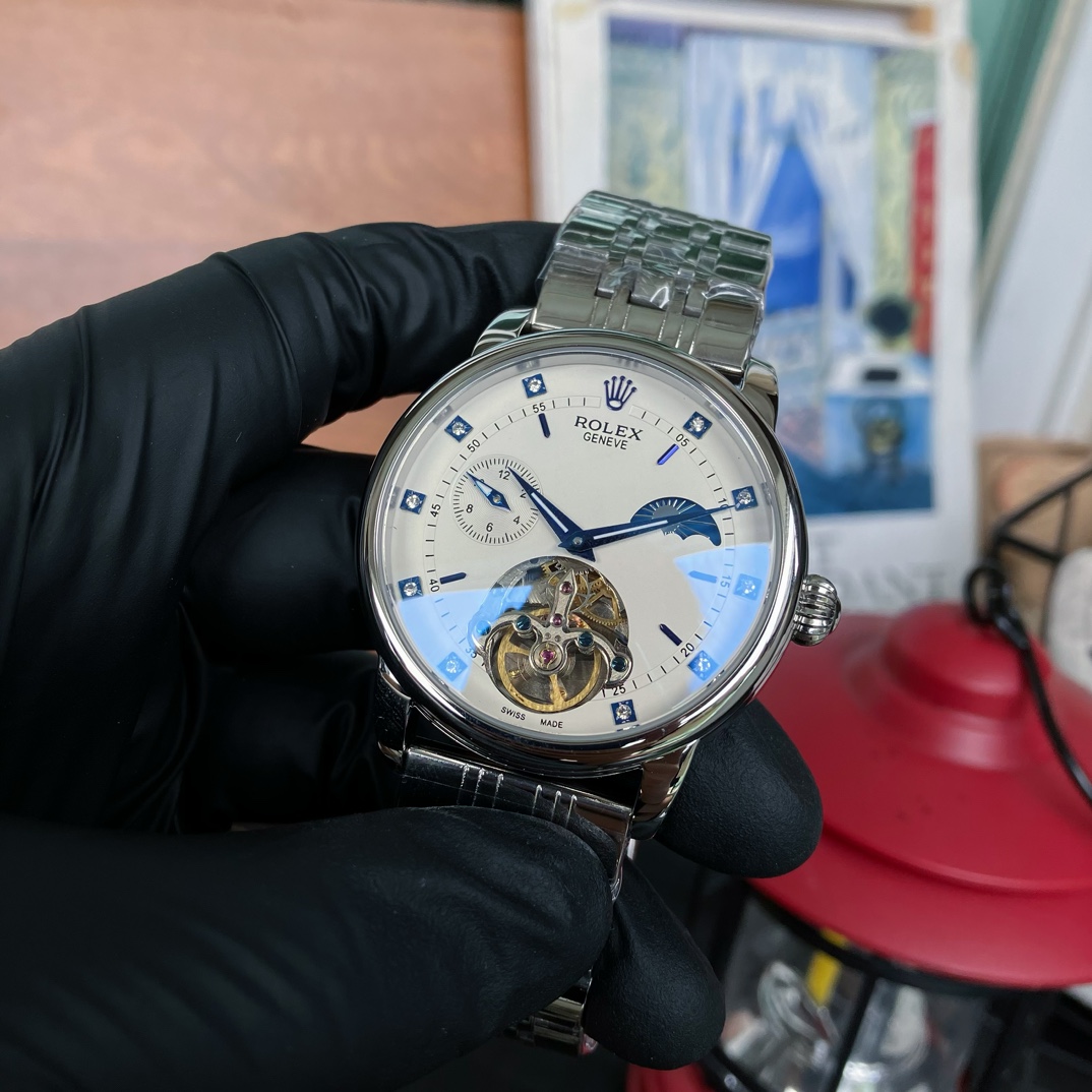 Rolex Cellini Moonphase Tourbillon silver case, silver bezel, white dial, silver bracelet 43mm Men's Automatic