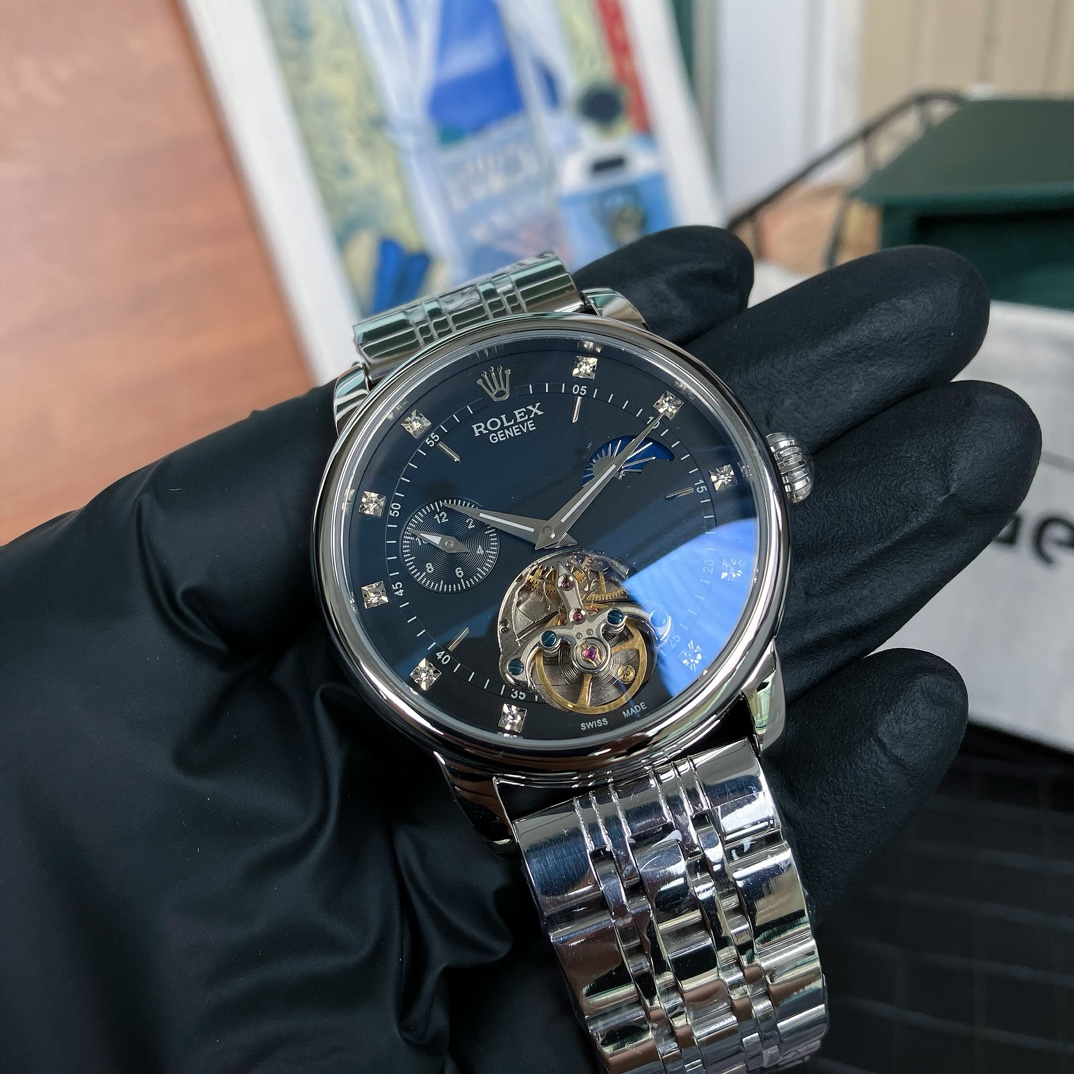 Rolex Cellini Moonphase Tourbillon silver case, silver bezel, white dial, silver bracelet 43mm Men's Automatic