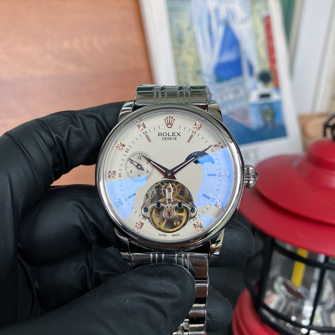 Rolex Cellini Moonphase Tourbillon silver case, silver bezel, white dial, silver bracelet 43mm Men's Automatic