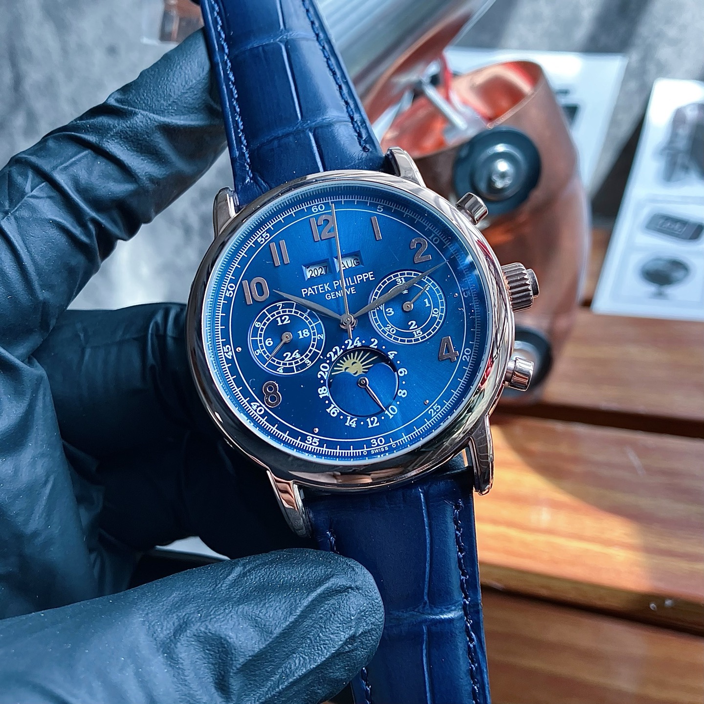 파텍필립 투르비용 드래곤 다이얼 자동 레더스트랩 스틸 레플리카 44145 Patek Philippe 이미지 4