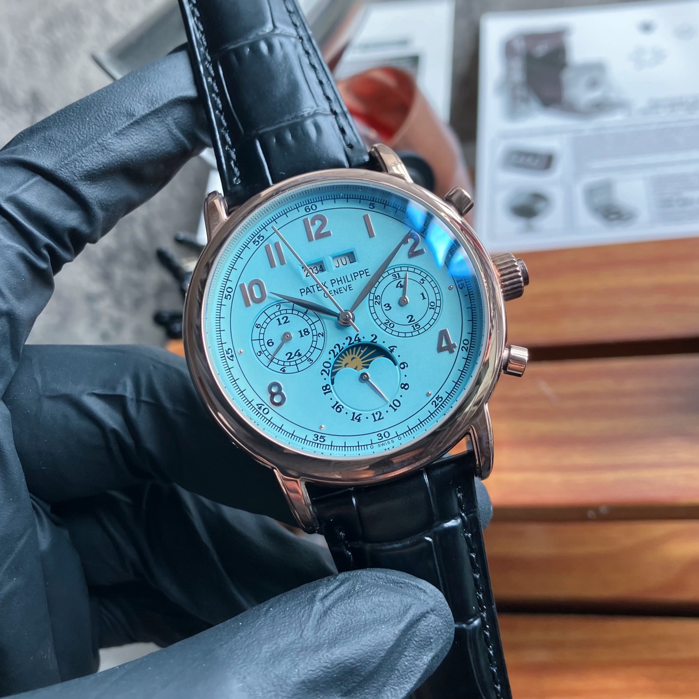 파텍필립 투르비용 드래곤 다이얼 자동 레더스트랩 스틸 레플리카 44145 Patek Philippe 이미지 2
