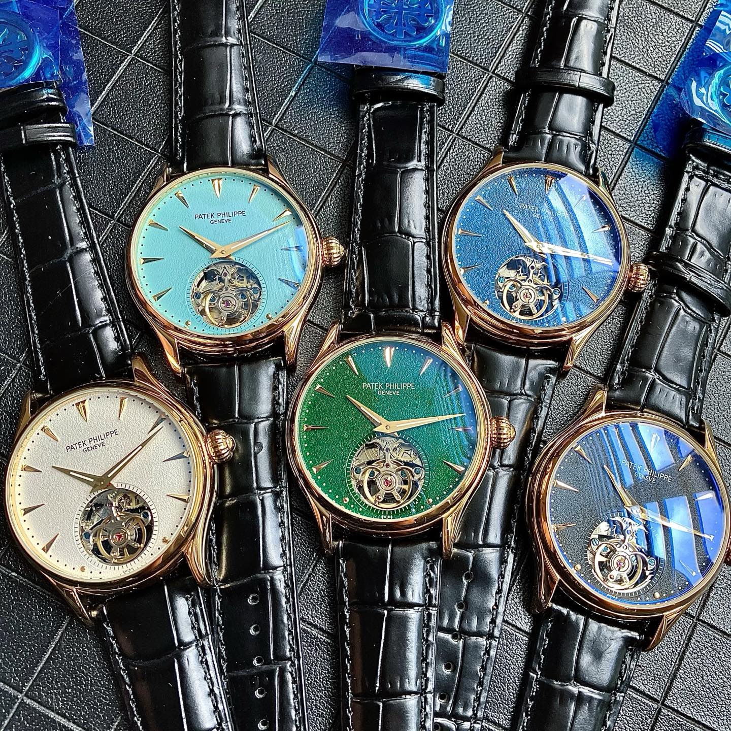 파텍필립 투르비용 자동 가죽 스트랩 시계 이미지 6