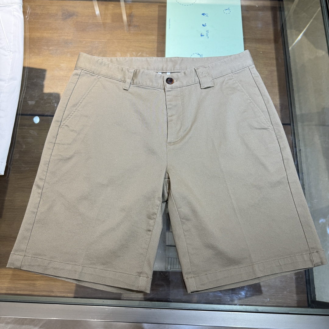 Burberry Men's Khaki Cotton Twill Shorts with Embroidered Knight Detail