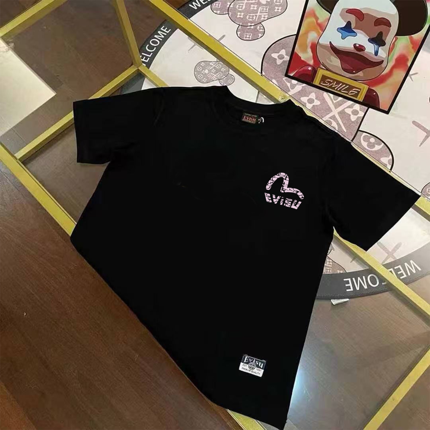 EVISU Fushin 2025 otoño/invierno, nueva camiseta de manga corta para hombre con estampado de letras y gaviota. Tallas S…