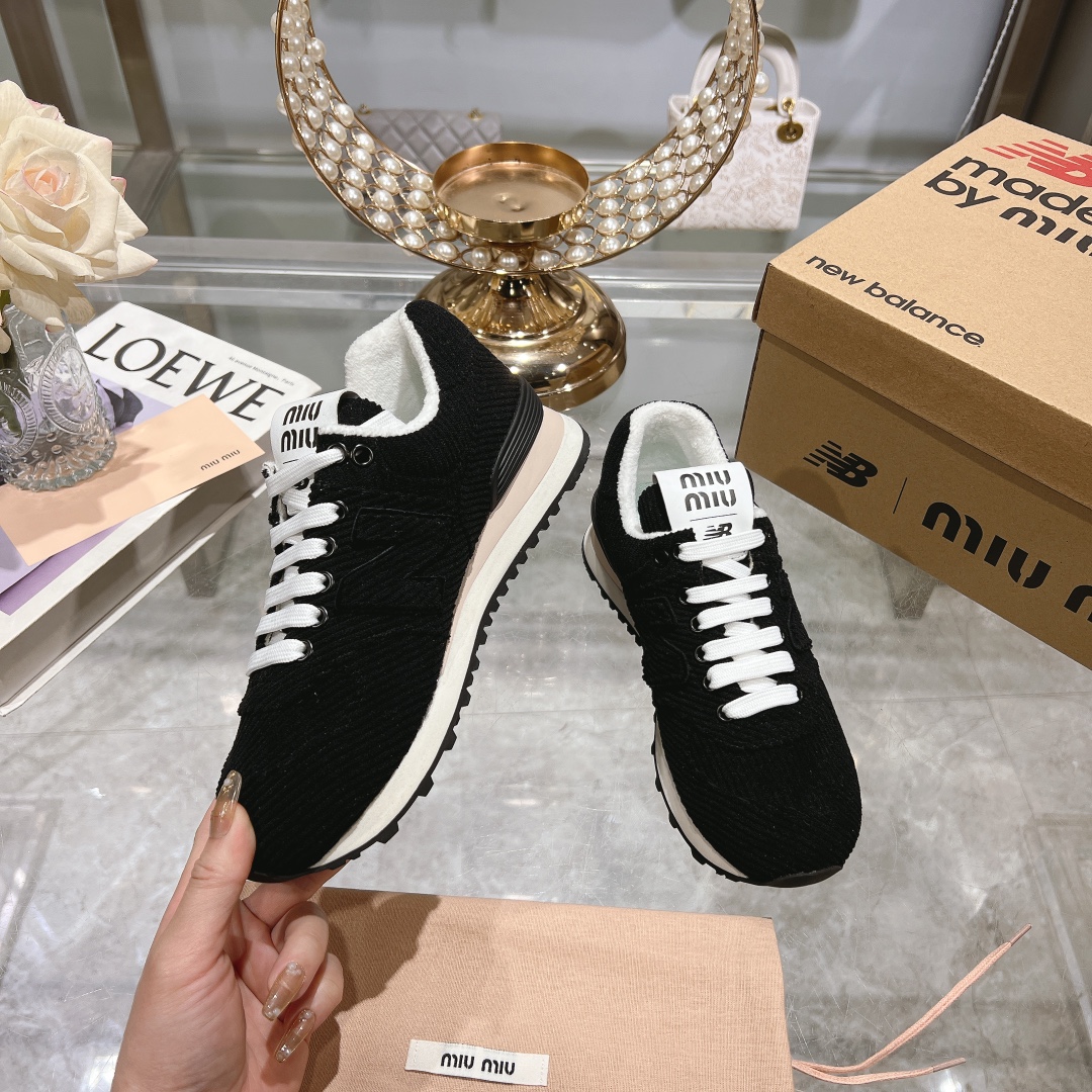 Factory 310Miumiu x New Balance 574 co-branded white shoes NB lace-up casual trainers running shoes 