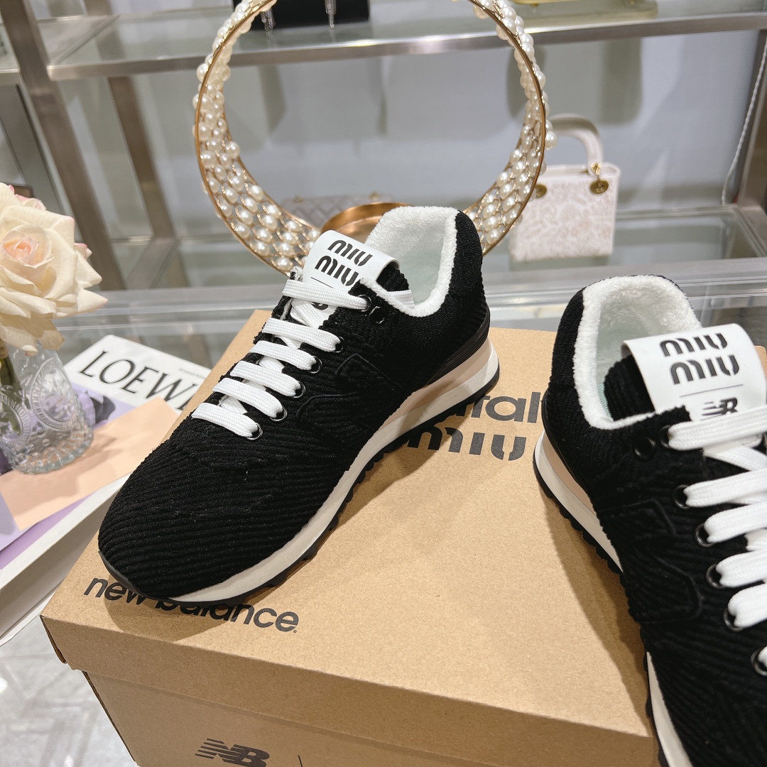 Factory 310Miumiu x New Balance 574 co-branded white shoes NB lace-up casual trainers running shoes 