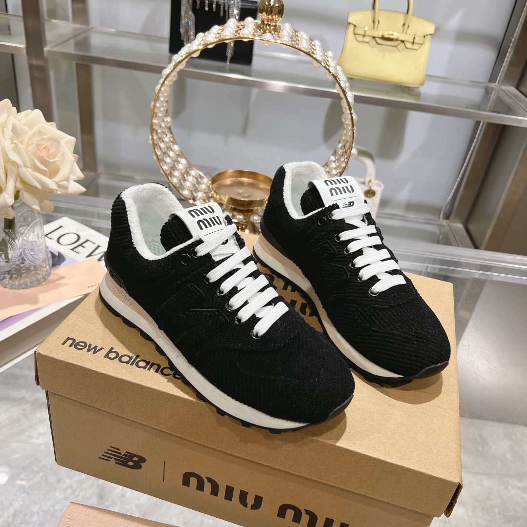 Factory 310Miumiu x New Balance 574 co-branded white shoes NB lace-up casual trainers running shoes 