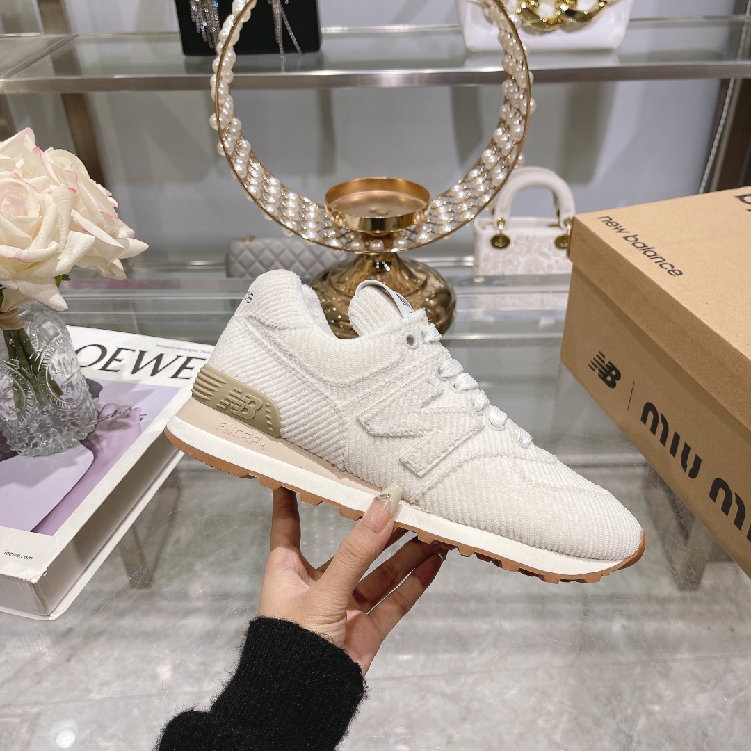 Factory 310Miumiu x New Balance 574 co-branded white shoes NB lace-up casual trainers running shoes 