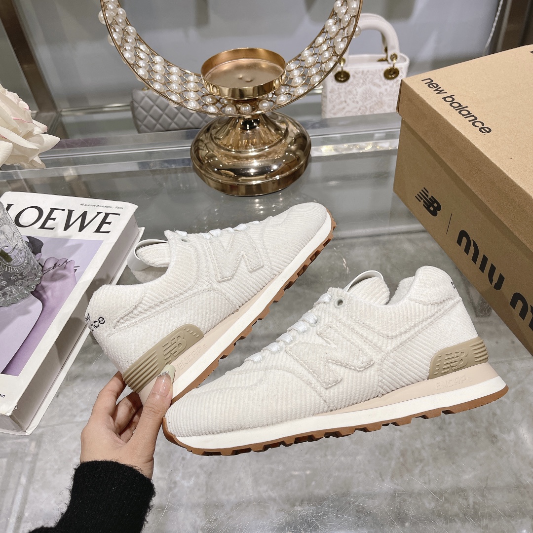 Factory 310Miumiu x New Balance 574 co-branded white shoes NB lace-up casual trainers running shoes 