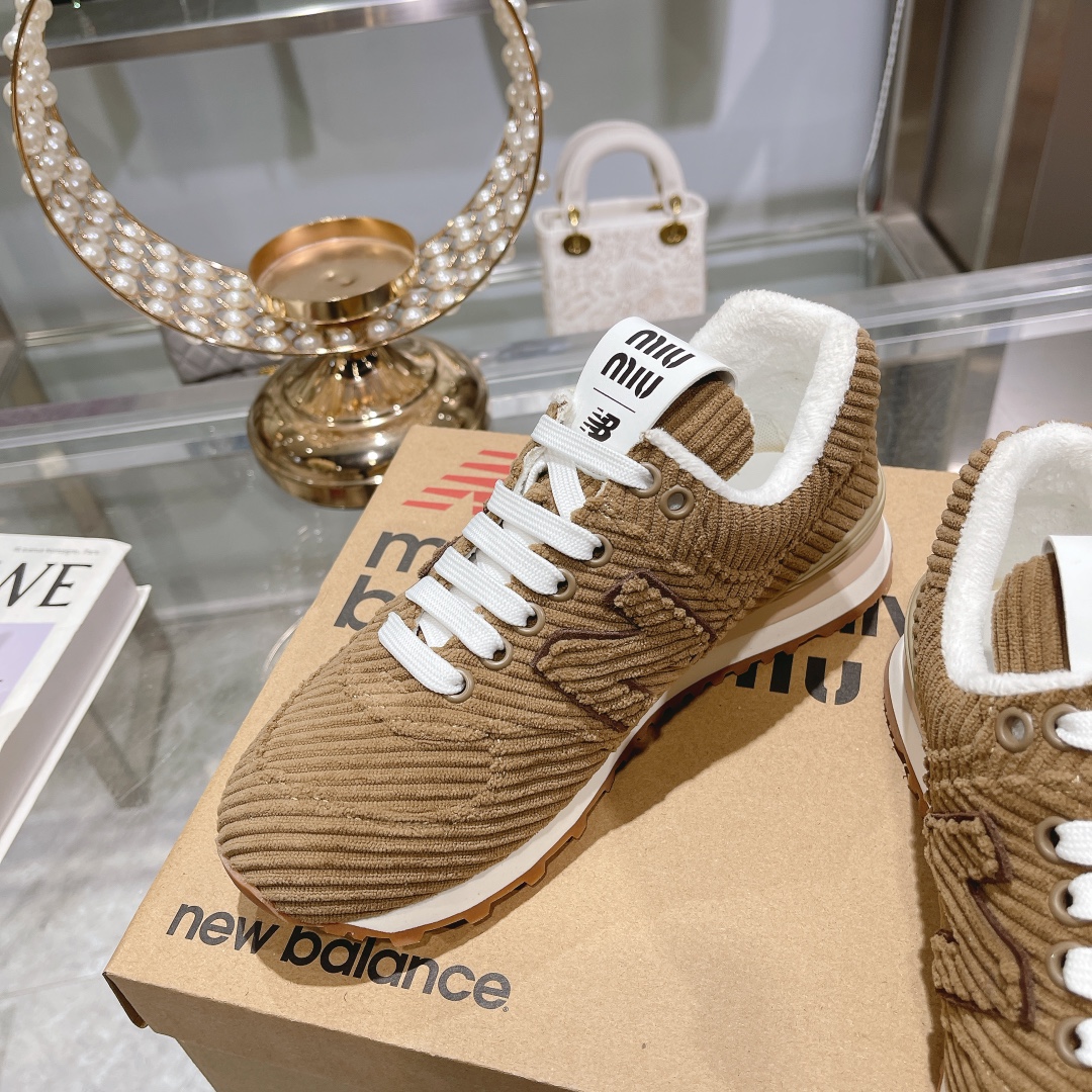 Factory 310Miumiu x New Balance 574 co-branded white shoes NB lace-up casual trainers running shoes 