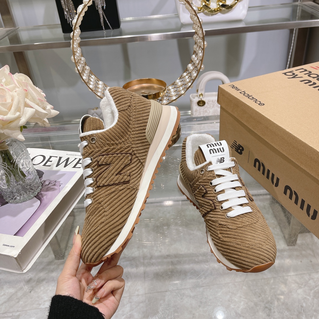 Factory 310Miumiu x New Balance 574 co-branded white shoes NB lace-up casual trainers running shoes 