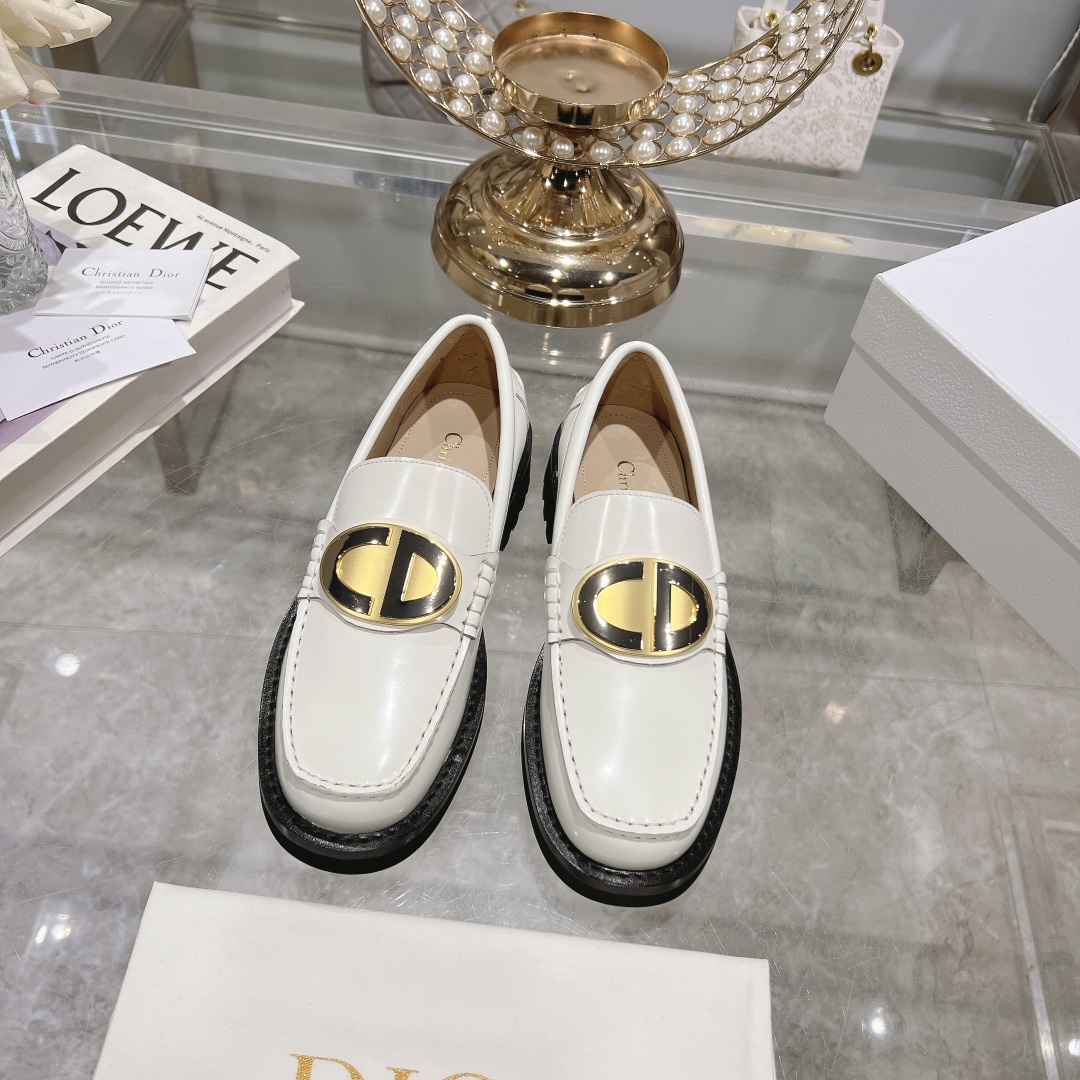 Dior Shoes Loafers Gold Hardware Cowhide Fashion