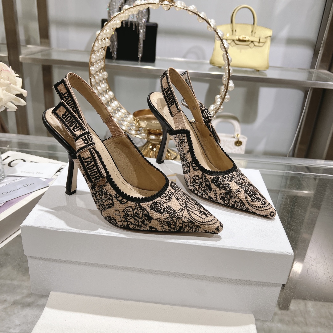 Hot Sale
 Dior High Heel Pumps Single Layer Shoes Embroidery Fashion