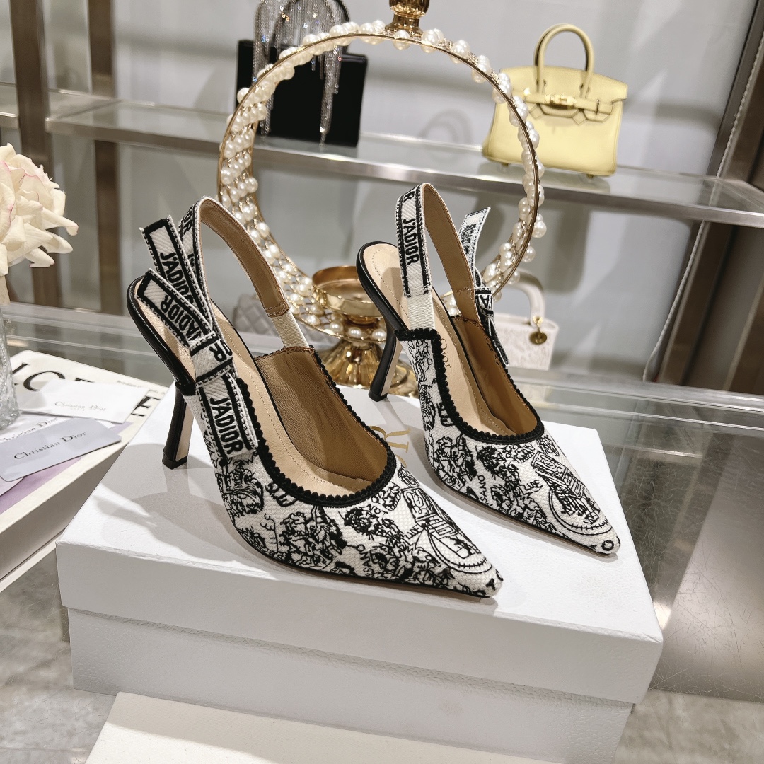 Dior High Heel Pumps Single Layer Shoes Embroidery Fashion