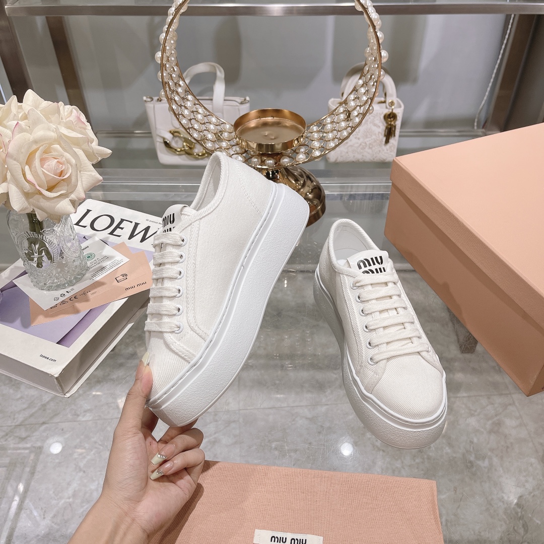 270miumiu miu miu - 24P nueva cuenta zapatos de tela, zapatos de fondo grueso, entrenadores casuales