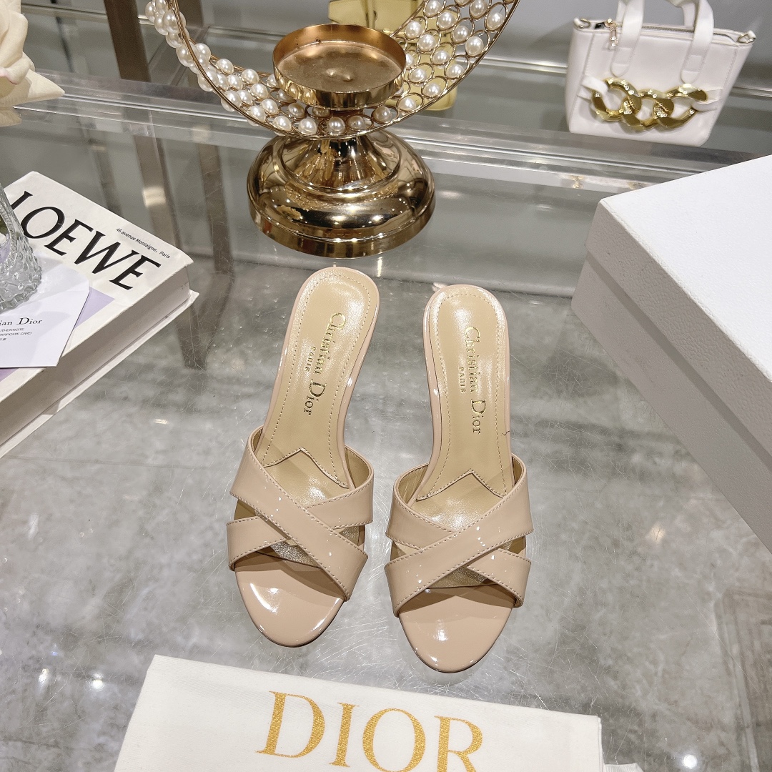 Dior Zapatos Pantuflas Dermis Laca Piel de oveja Seda Colección primavera – verano