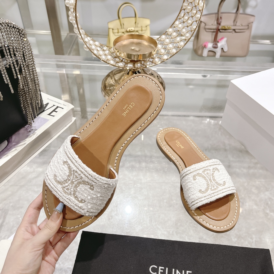 Celine 2025 Spring/Summer Women's Embroidered Logo Beach Slides 5 i1717261872 3403 7
