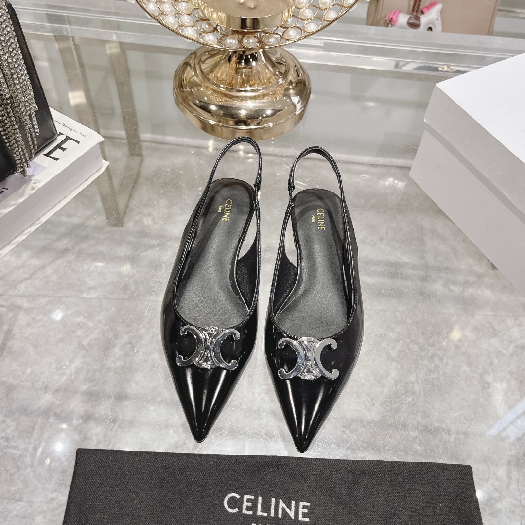 Celine High Heel Pumps Sandals Single Layer Shoes Cowhide Genuine Leather Sheepskin Vintage Wide Leg