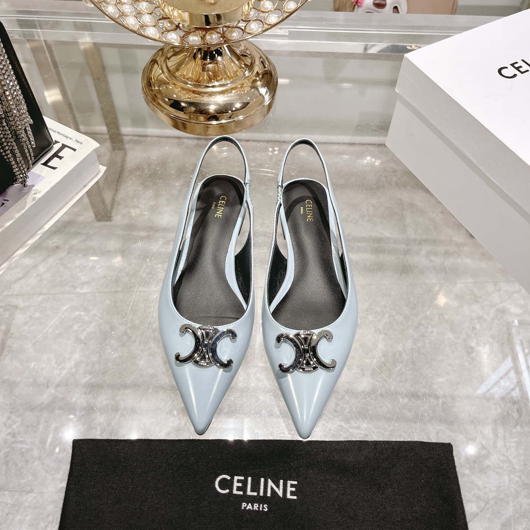 Celine High Heel Pumps Sandals Single Layer Shoes Cowhide Genuine Leather Sheepskin Vintage Wide Leg