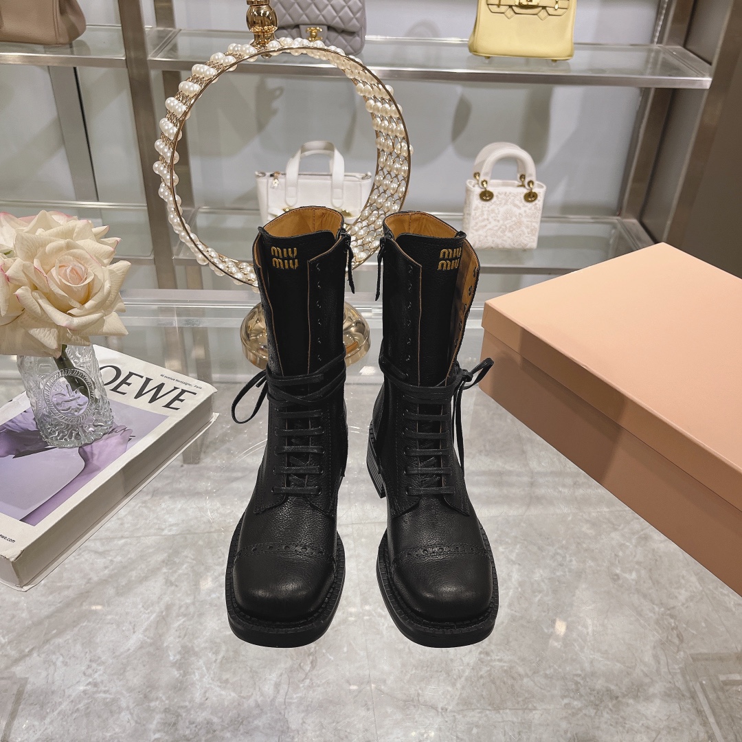 MiuMiu Long Boots Martin Boots Cowhide Rubber Fall/Winter Collection Fashion