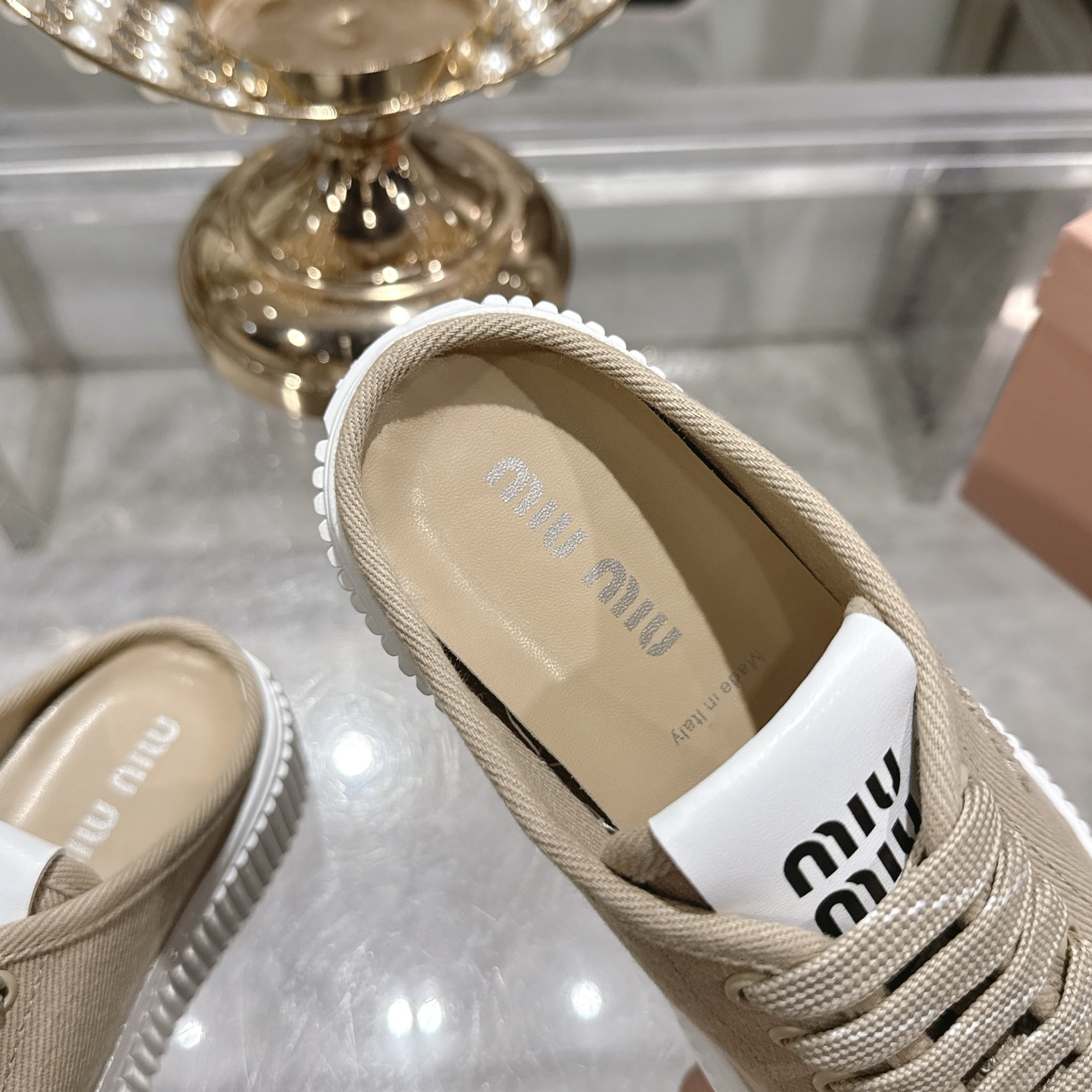 Miu Miu Women's Spring Platform Canvas Sneakers, Beige, US Size 5-10 8 i1742202606116 9935 0 6