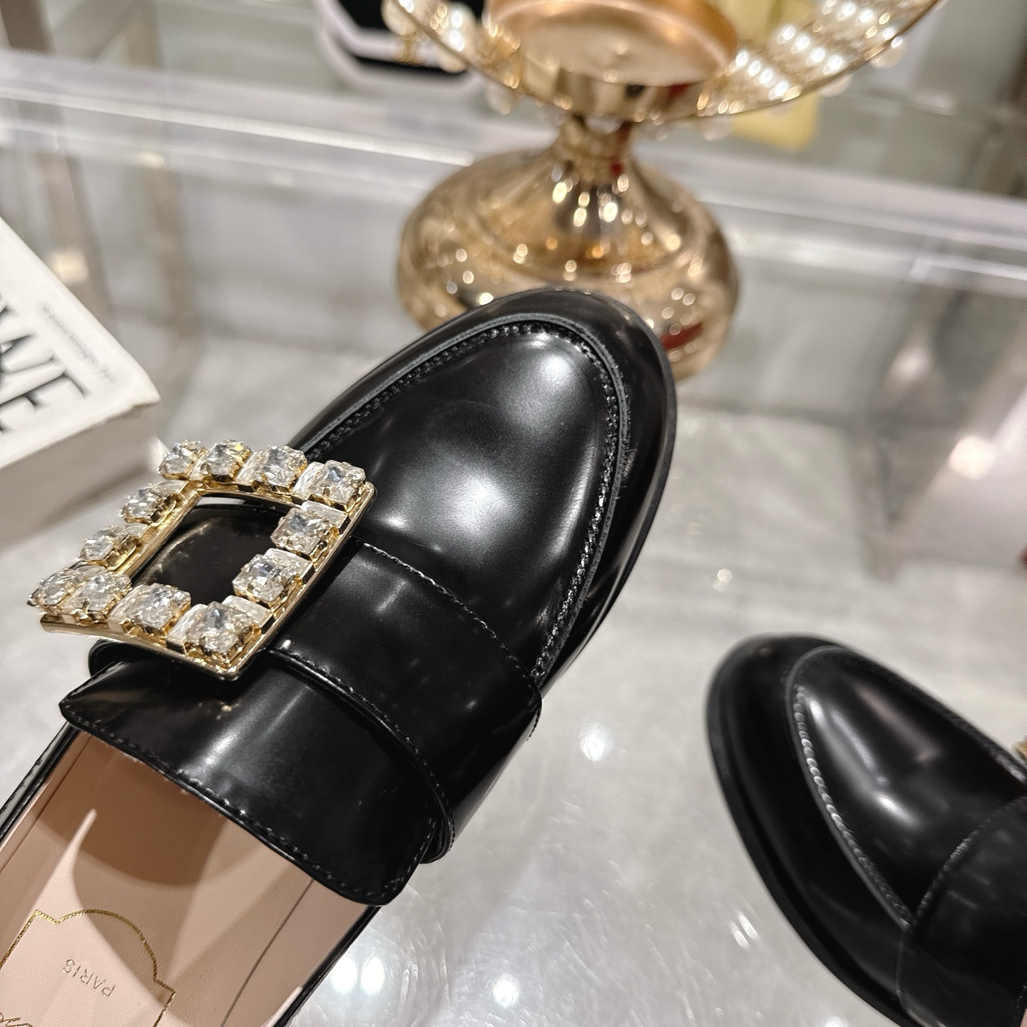 Riv Rangers Women's Loafers, Black Leather with Crystal Buckle, Comfortable Flat Heel 9 i1743005633485 9054 0 7