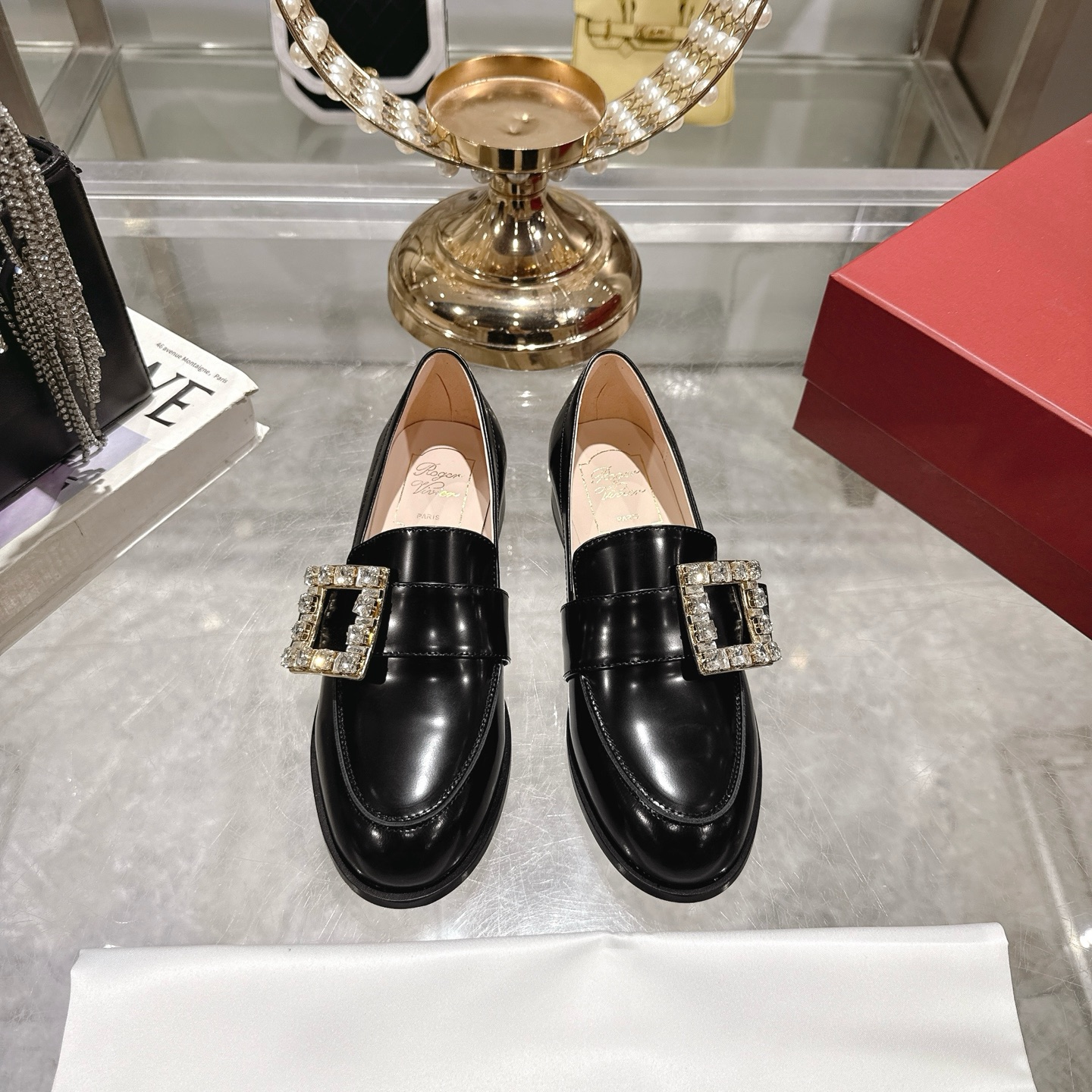 Riv Rangers Women's Loafers, Black Leather with Crystal Buckle, Comfortable Flat Heel 3 i1743005633486 6011 0 0