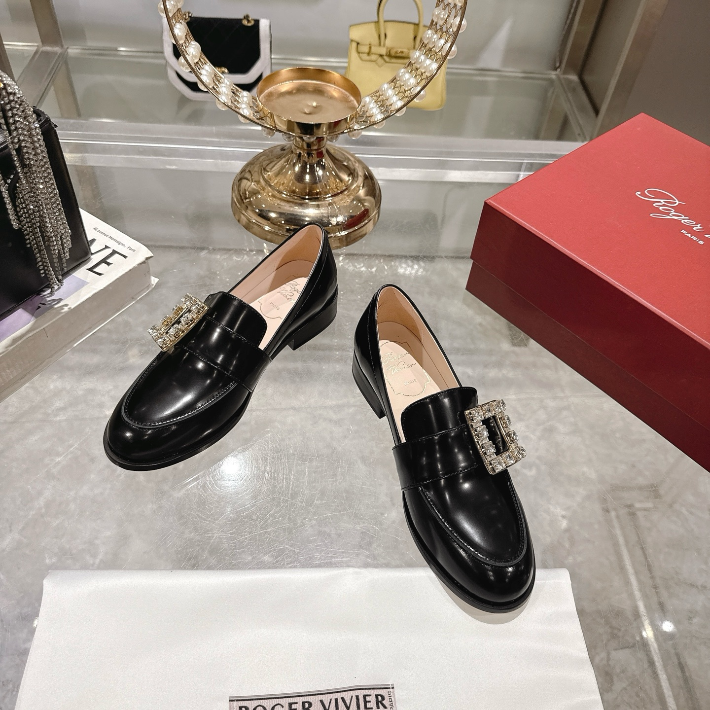 Riv Rangers Women's Loafers, Black Leather with Crystal Buckle, Comfortable Flat Heel 4 i1743005640680 5421 0 1