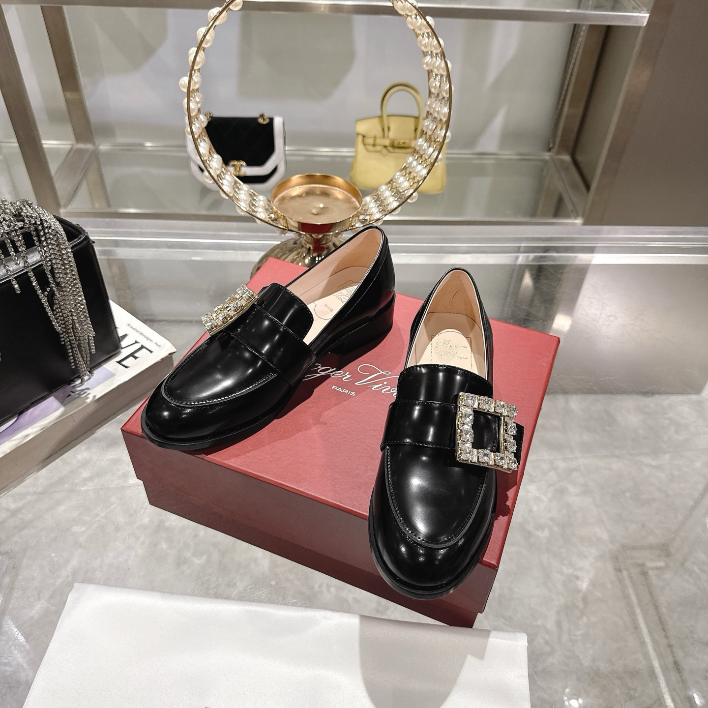 Riv Rangers Women's Loafers, Black Leather with Crystal Buckle, Comfortable Flat Heel 7 i1743005640684 7019 0 5
