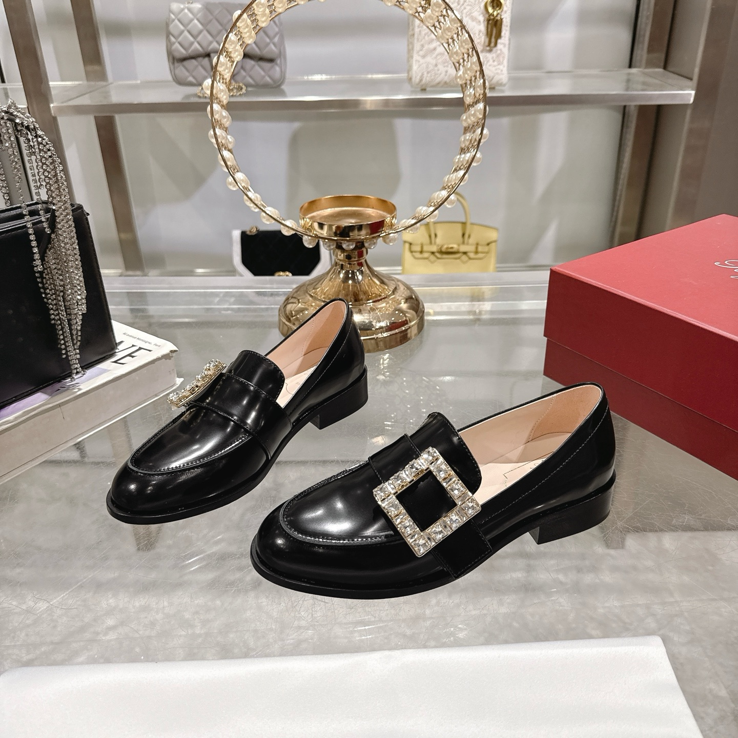 Riv Rangers Women's Loafers, Black Leather with Crystal Buckle, Comfortable Flat Heel 5 i1743005640702 2929 0 2