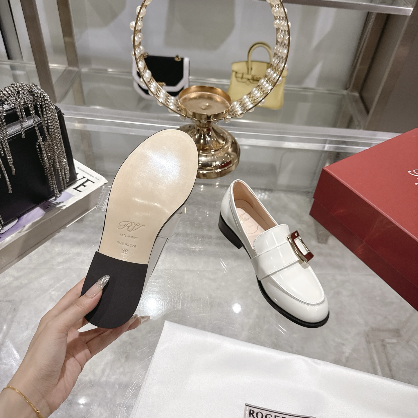 Riv Rangers Women's Loafers - White Leather with Block Heel and Metal Buckle 10 i1743005889091 622 0 8