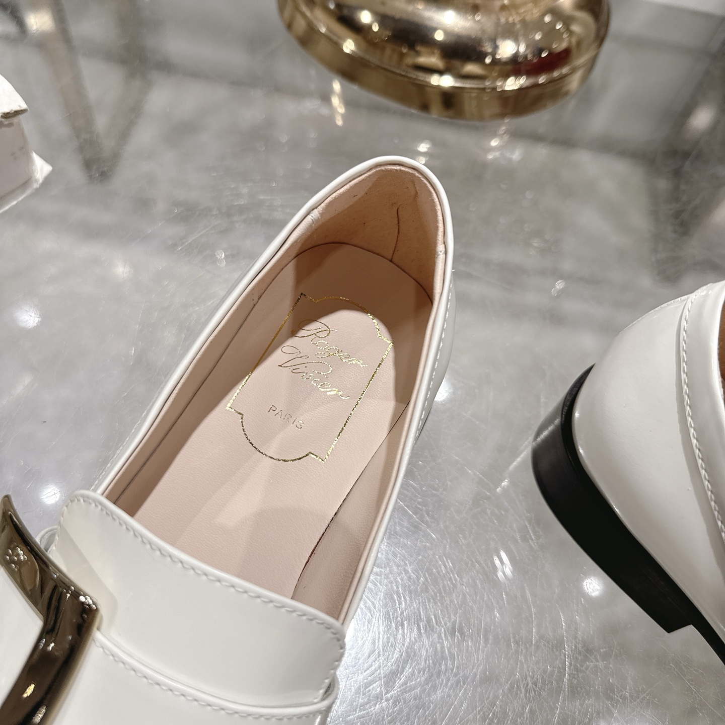 Riv Rangers Women's Loafers - White Leather with Block Heel and Metal Buckle 9 i1743005889108 3368 0 7