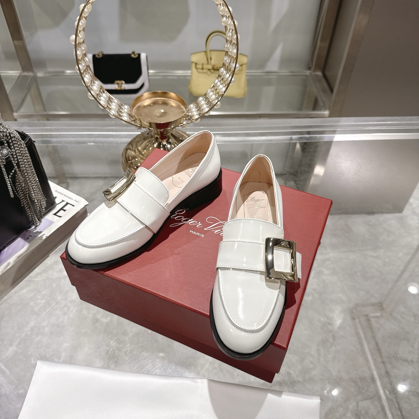 Riv Rangers Women's Loafers - White Leather with Block Heel and Metal Buckle 7 i1743005894313 9973 0 5