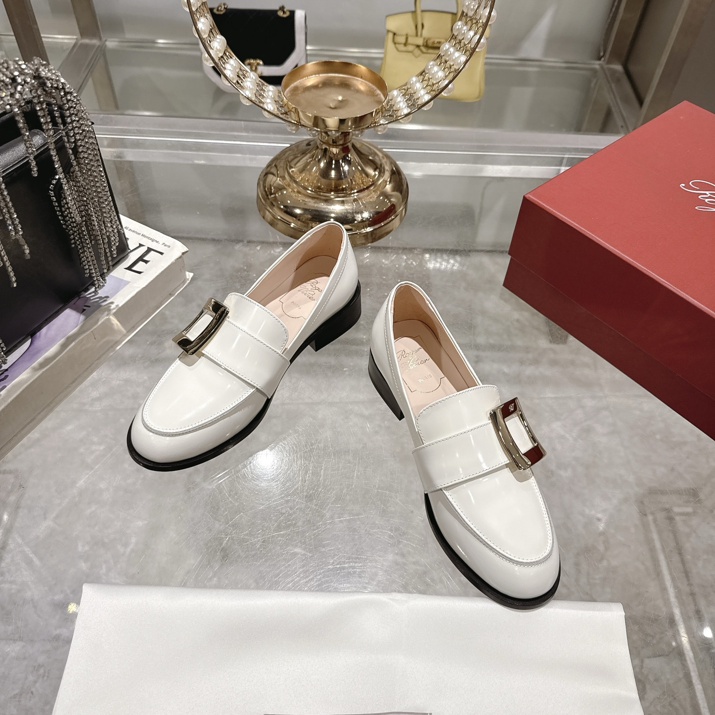 Riv Rangers Women's Loafers - White Leather with Block Heel and Metal Buckle 4 i1743005894359 4475 0 1