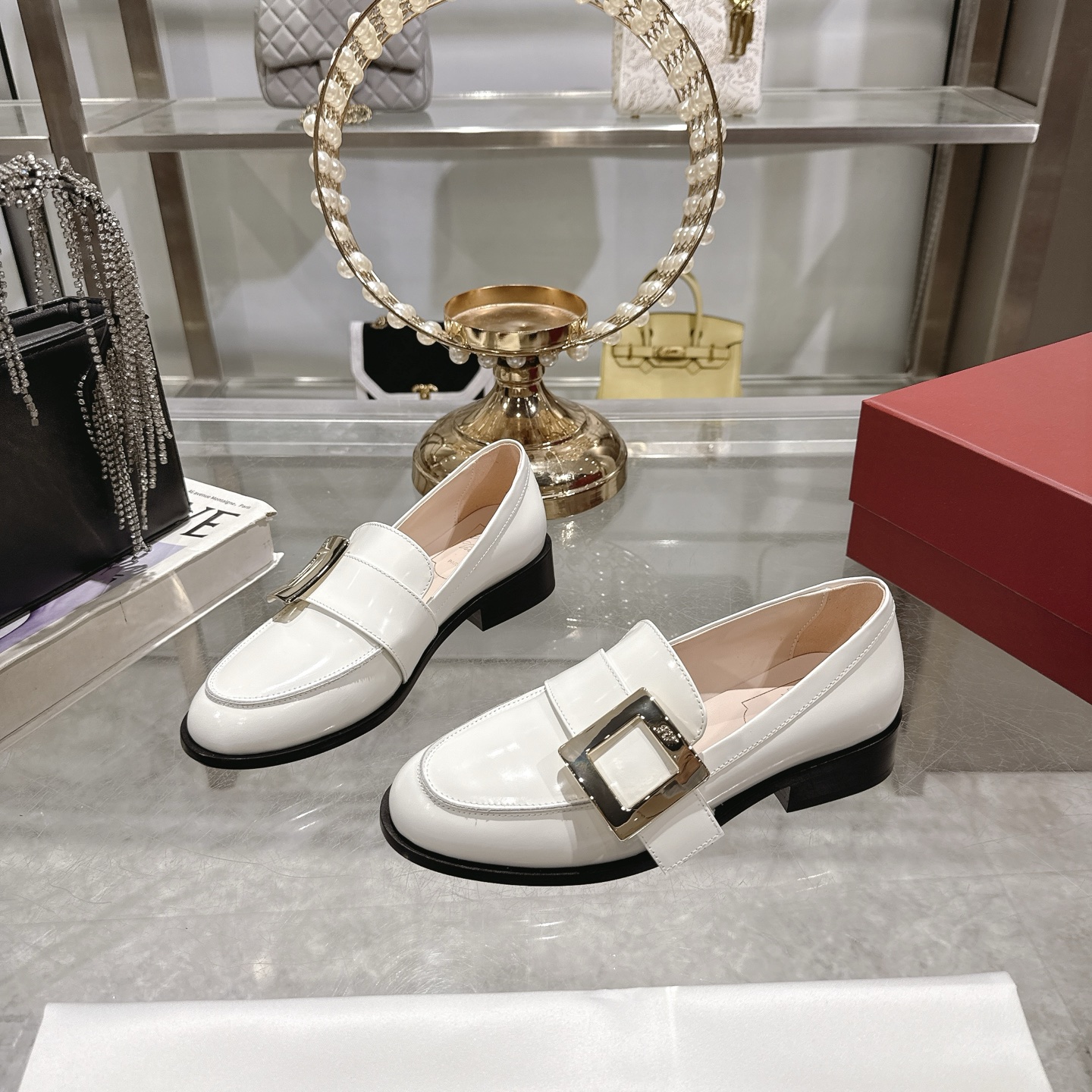 Riv Rangers Women's Loafers - White Leather with Block Heel and Metal Buckle 5 i1743005894383 8387 0 2