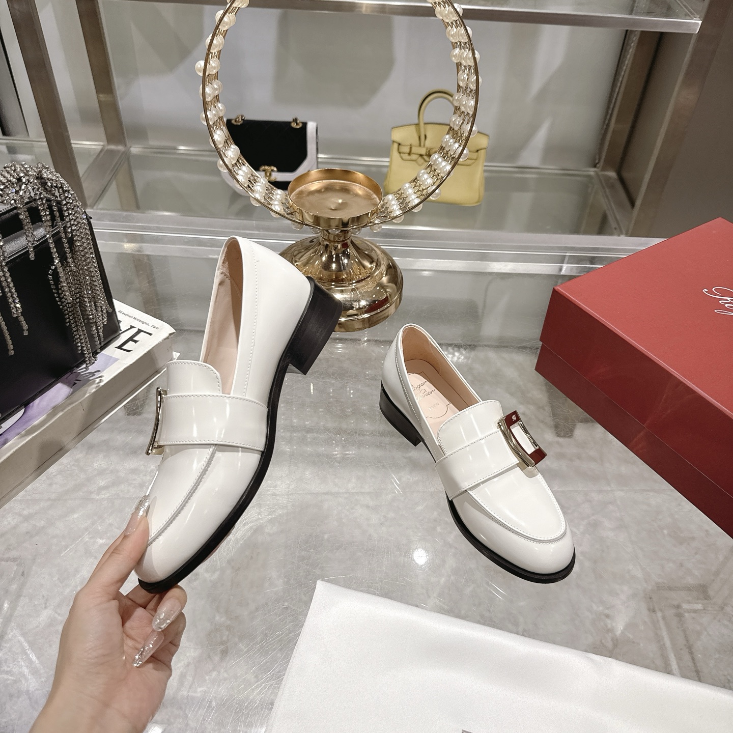 Riv Rangers Women's Loafers - White Leather with Block Heel and Metal Buckle 6 i1743005894407 9316 0 3