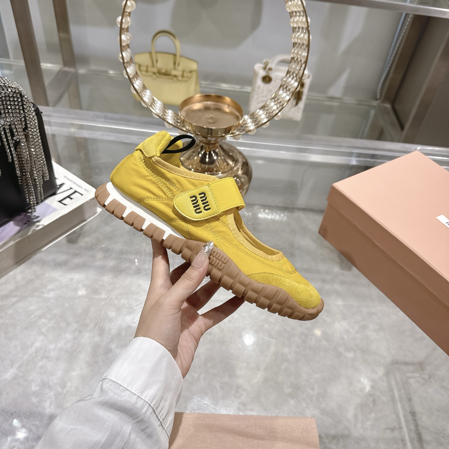 Miu Miu Women's Yellow Canvas Mary Jane Platform Sneakers 1 Miu Miu Women's Yellow Canvas Mary Jane Platform Sneakers