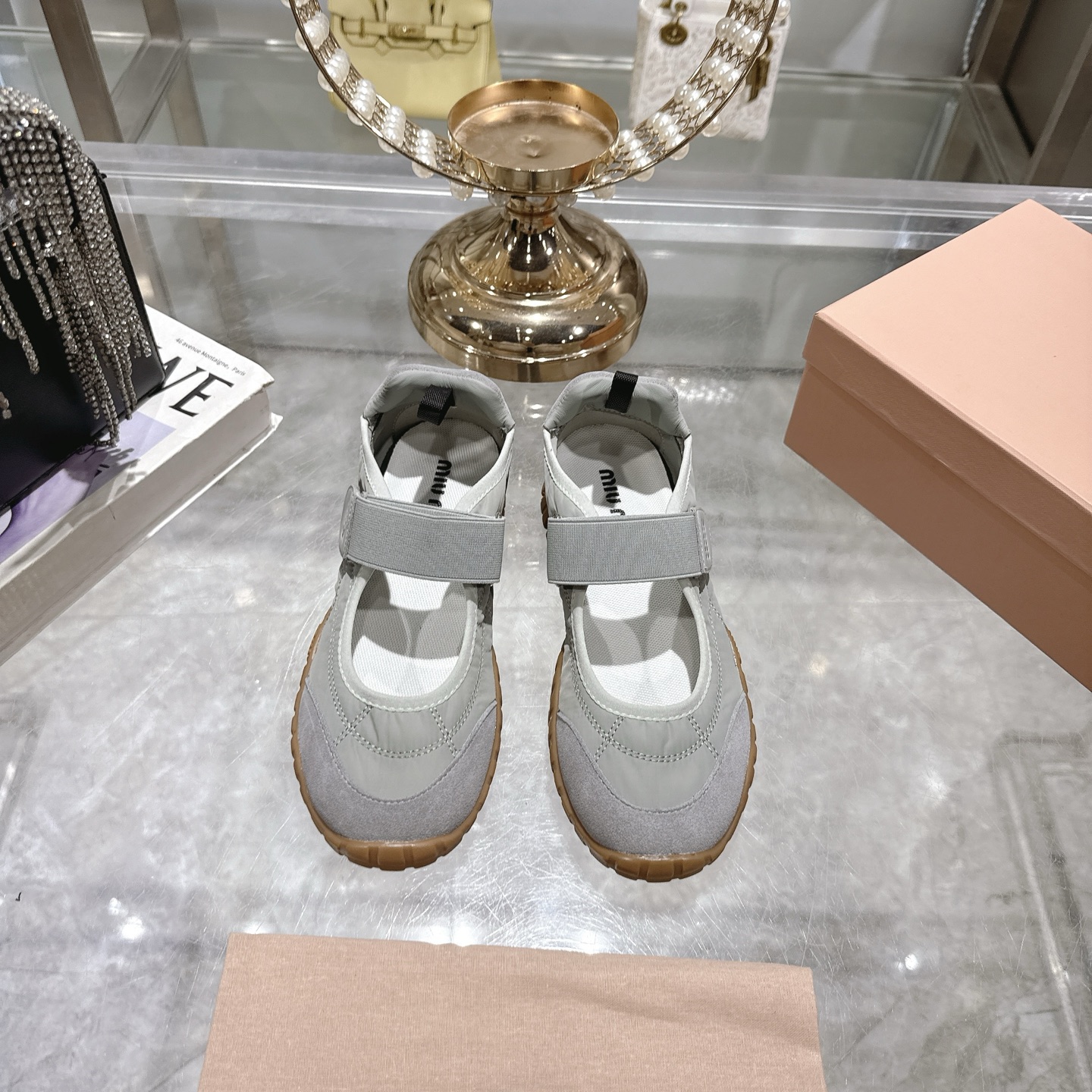 Miu Miu Women's Gray Canvas Mary Jane Sneakers With Logo Strap 3 i1743336972870 1783 0 0