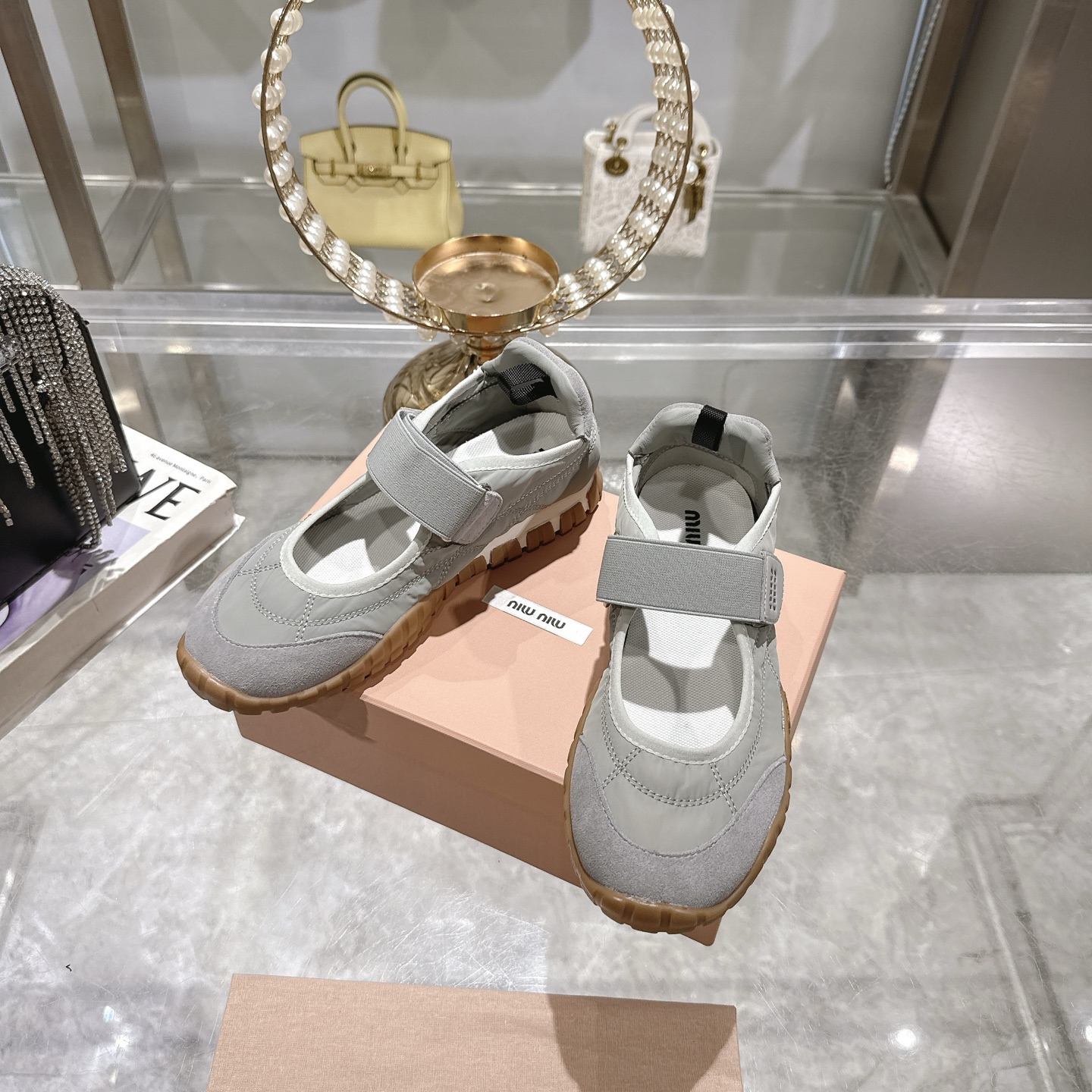 Miu Miu Women's Gray Canvas Mary Jane Sneakers With Logo Strap 7 i1743336972956 6937 0 5