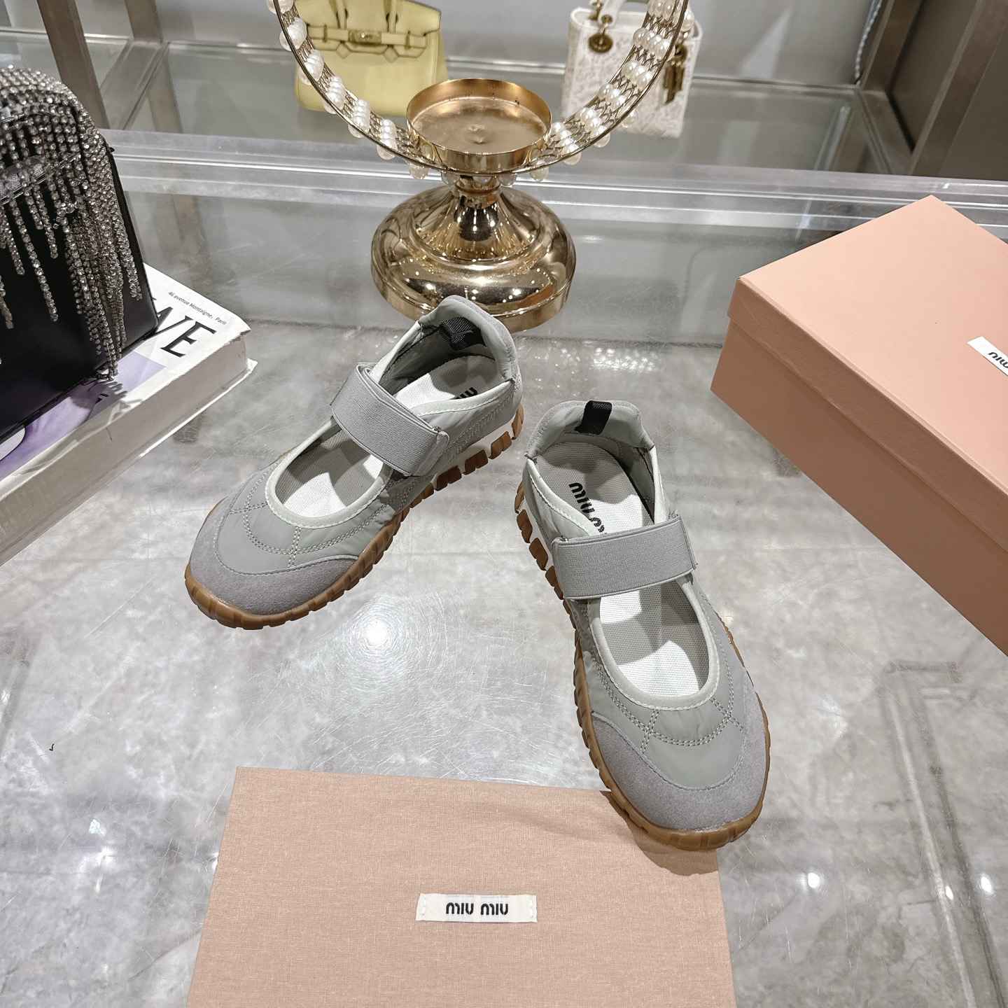 Miu Miu Women's Gray Canvas Mary Jane Sneakers With Logo Strap 4 i1743336976001 8988 0 1