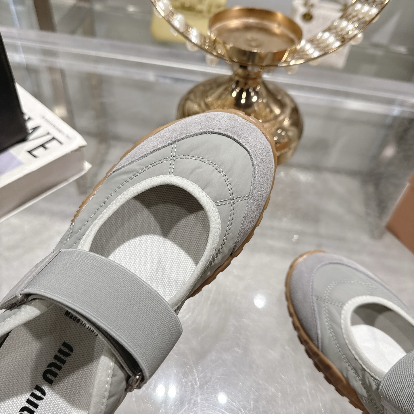 Miu Miu Women's Gray Canvas Mary Jane Sneakers With Logo Strap 9 i1743336976116 87 0 7