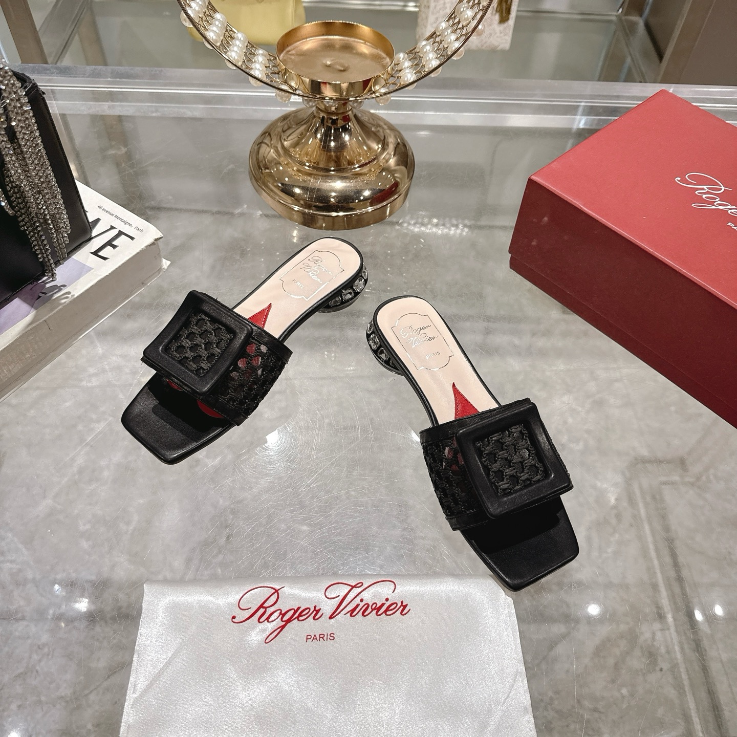 Roger Vivier Women's Black Woven Mules Sandals With Iconic Square Buckle 4 i1743408126404 2952 0 1
