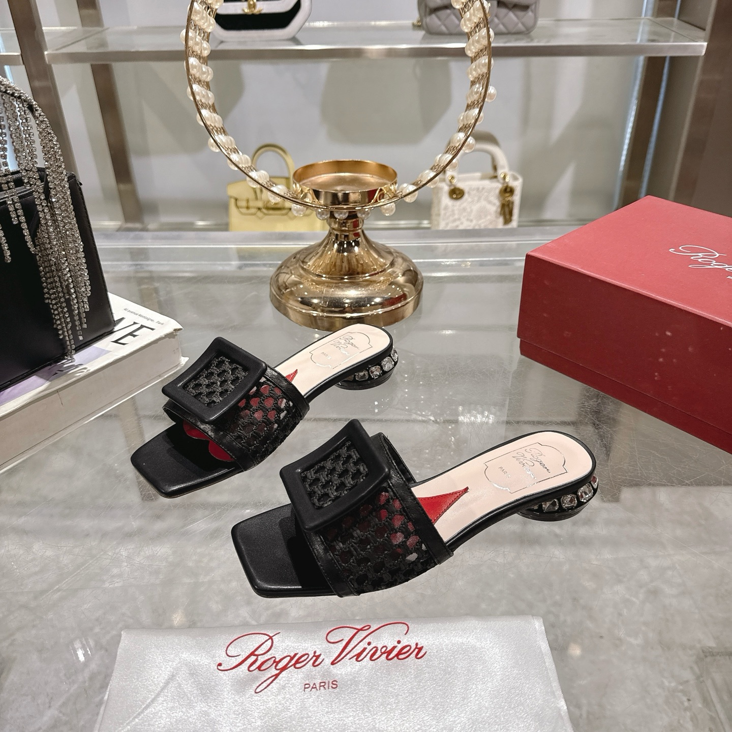 Roger Vivier Women's Black Woven Mules Sandals With Iconic Square Buckle 5 i1743408128274 9828 0 2