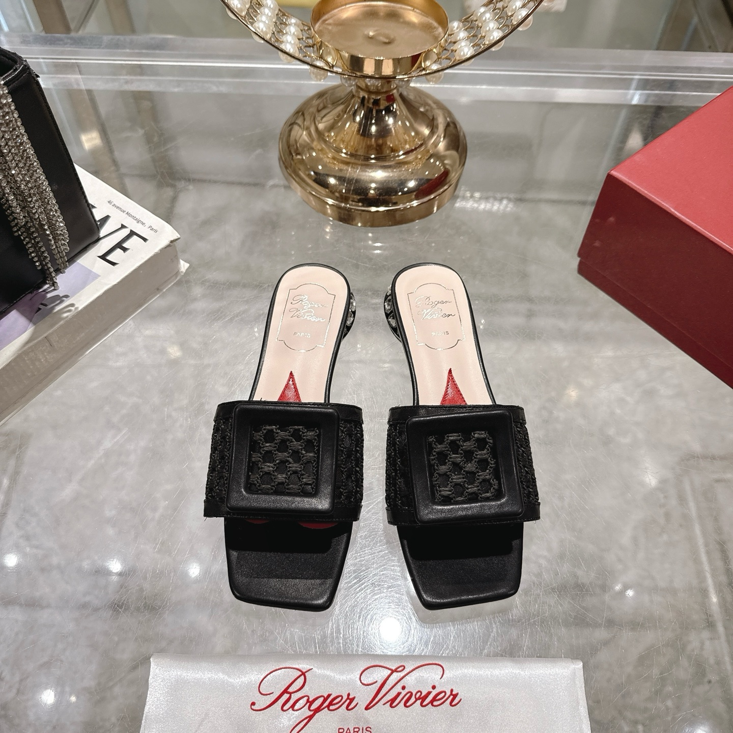Roger Vivier Women's Black Woven Mules Sandals With Iconic Square Buckle 3 i1743408128299 2280 0 0