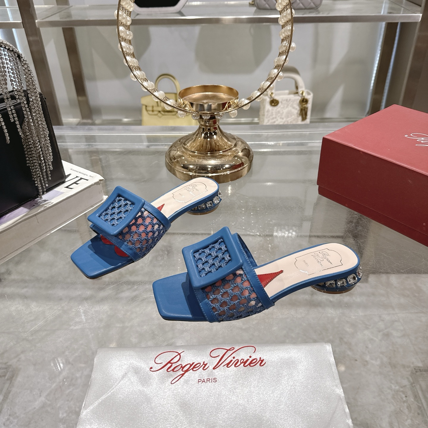 Roger Vivier Women's Blue Woven Mules with Iconic Buckle Detail - Elegant Comfort 7 i1743408342974 1115 0 4