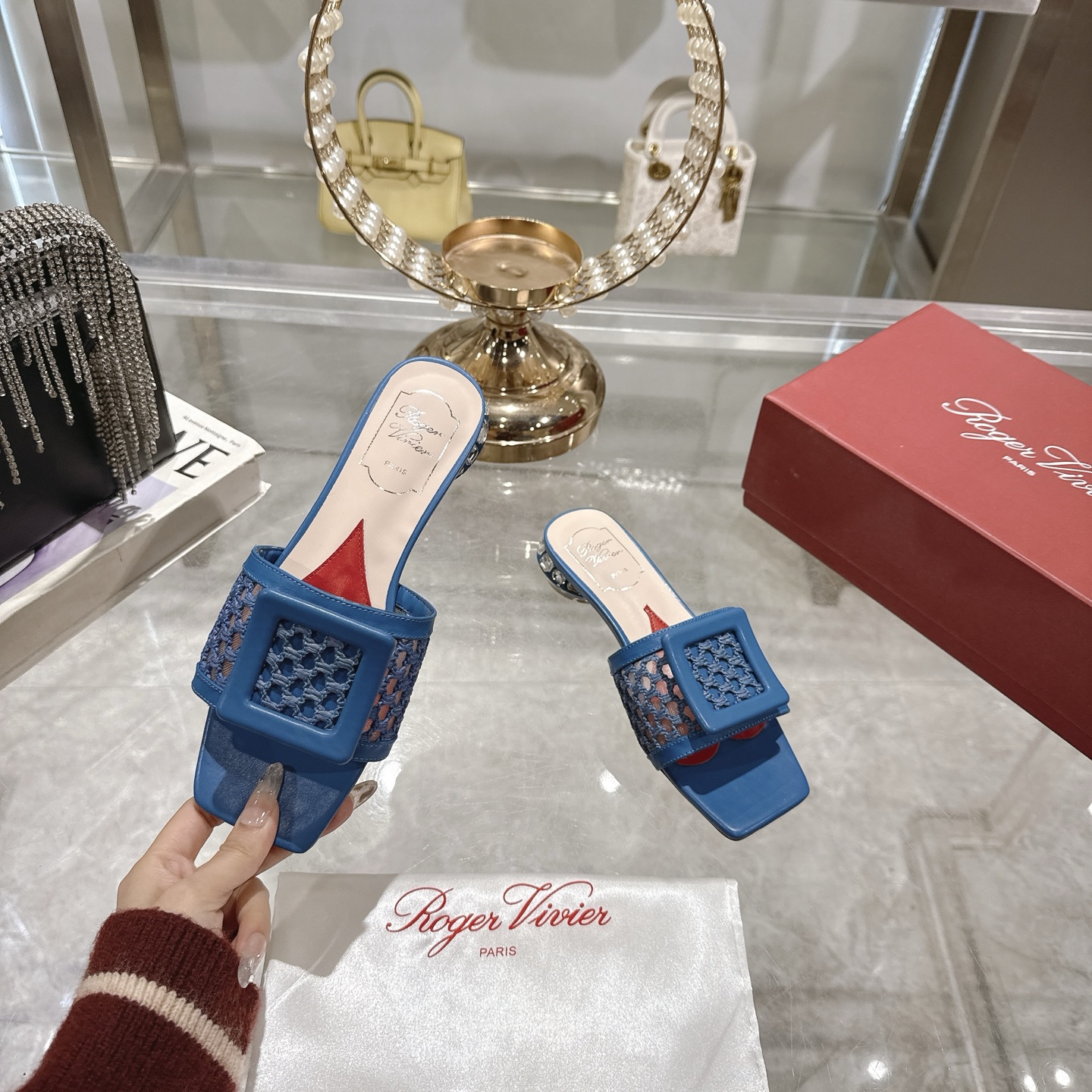 Roger Vivier Women's Blue Woven Mules with Iconic Buckle Detail - Elegant Comfort 5 i1743408342978 2285 0 2