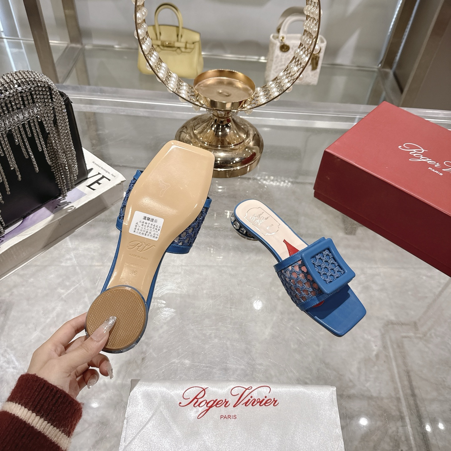 Roger Vivier Women's Blue Woven Mules with Iconic Buckle Detail - Elegant Comfort 10 i1743408343046 3965 0 8