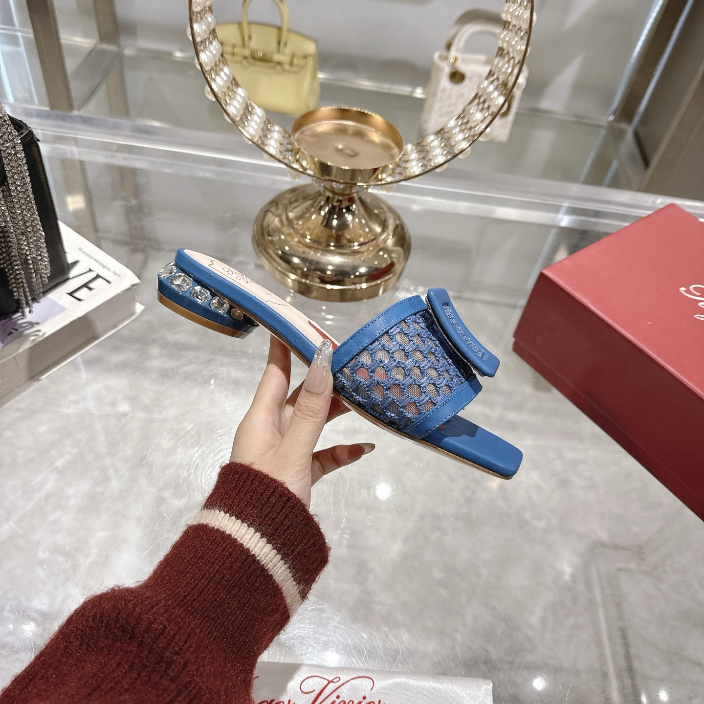 Roger Vivier Women's Blue Woven Mules with Iconic Buckle Detail - Elegant Comfort 6 i1743408343147 9456 0 3