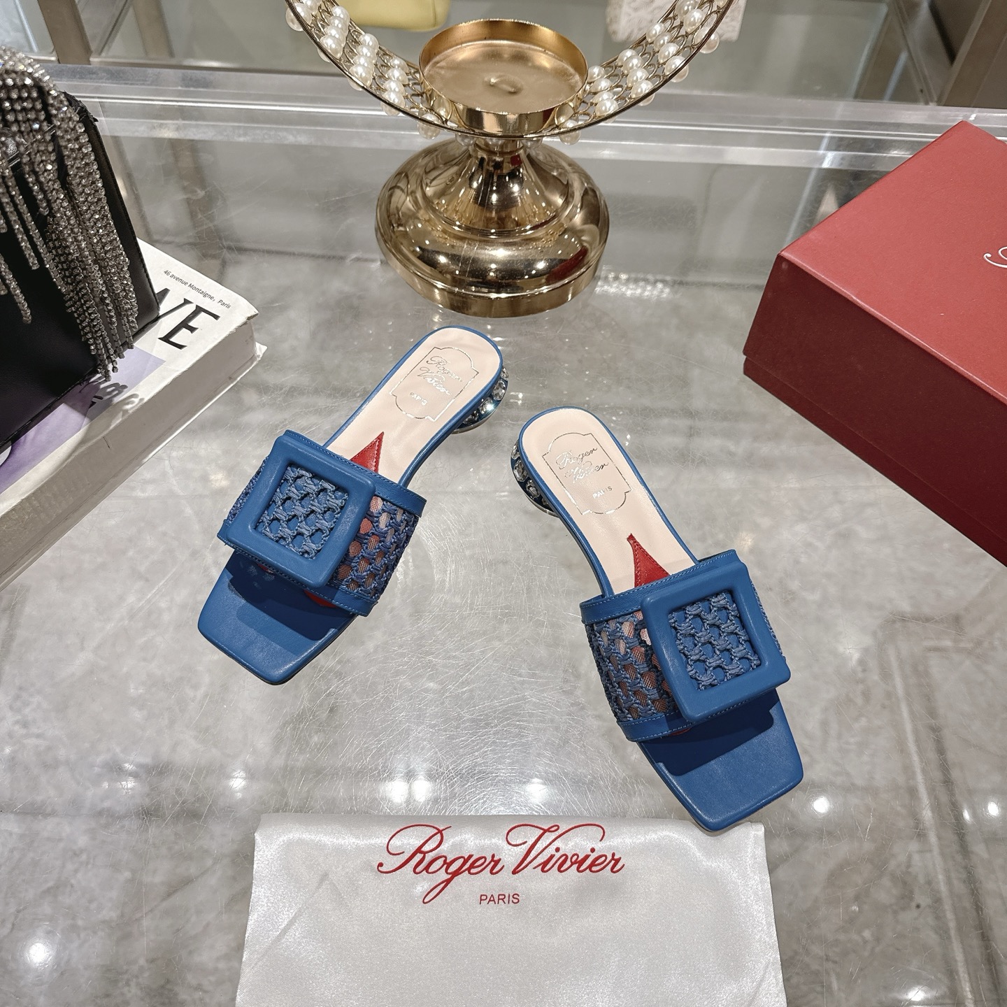 Roger Vivier Women's Blue Woven Mules with Iconic Buckle Detail - Elegant Comfort 4 i1743408346027 5327 0 1