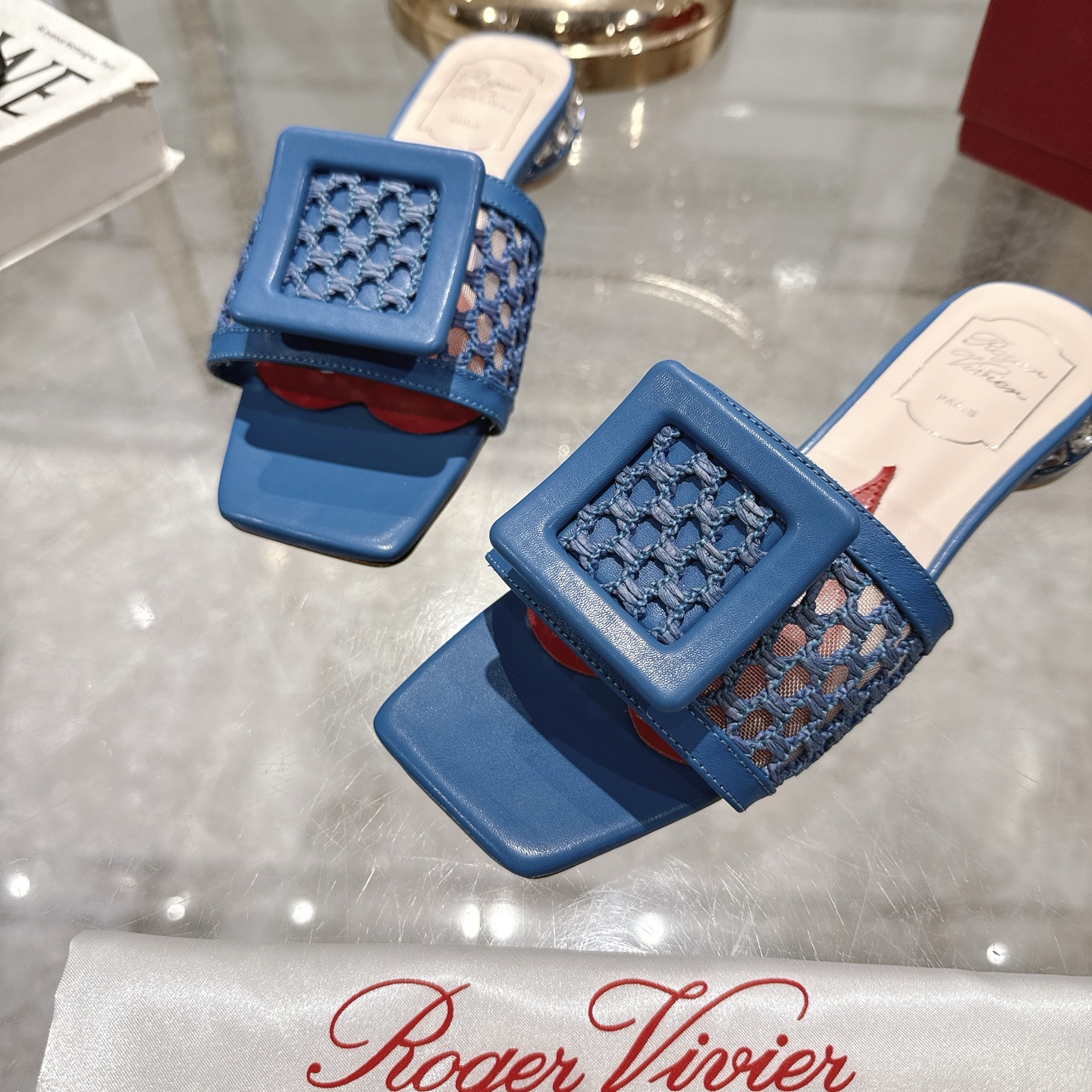 Roger Vivier Women's Blue Woven Mules with Iconic Buckle Detail - Elegant Comfort 9 i1743408346105 1061 0 7